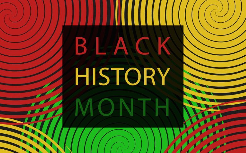 image in red wyellow and green with Black History Month written