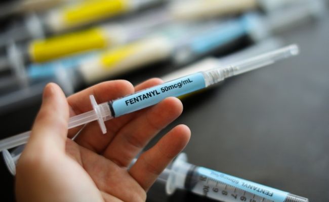 syringe with fentanyl written on it